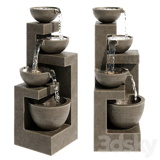 Four Bowl High Gray LED Cascading Outdoor Fountain 3DModel