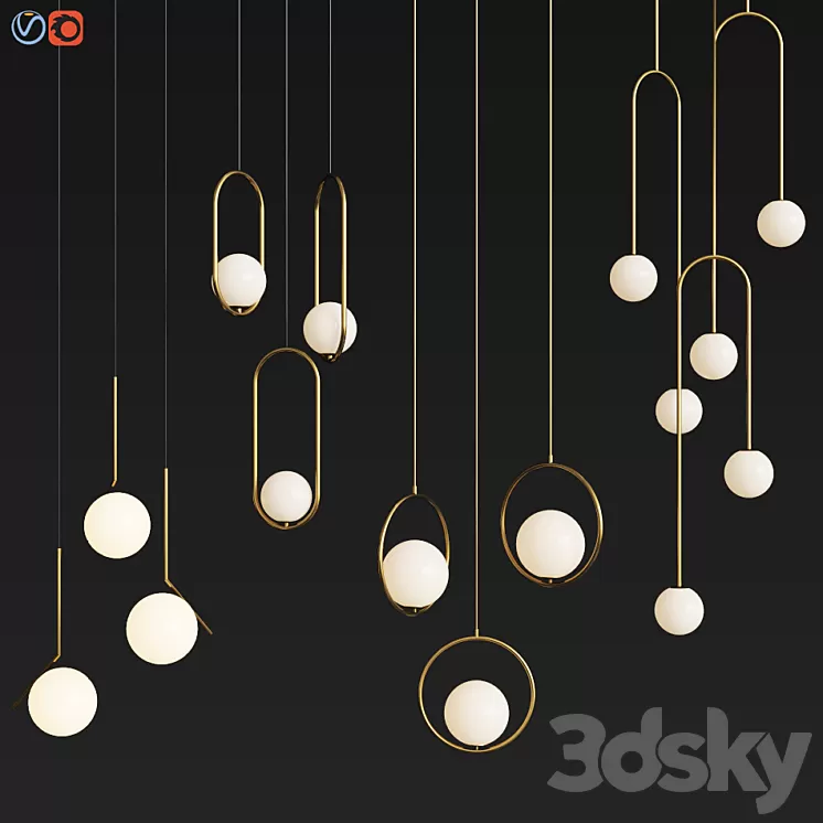 Four Hanging Light Set 04 3D Model