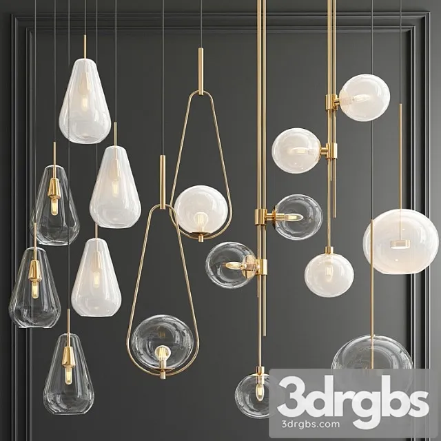 Four Hanging Lights 56 Milk Clear 3D Model Free