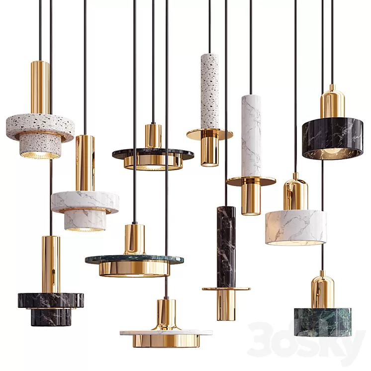 Four Hanging Lights_47 Exclusive Marble 3D Model