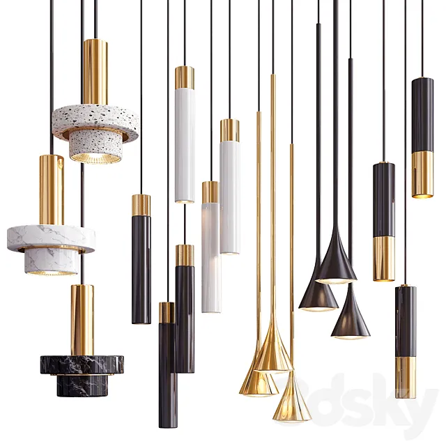 Four Hanging Lights_53 Mix 3D Model