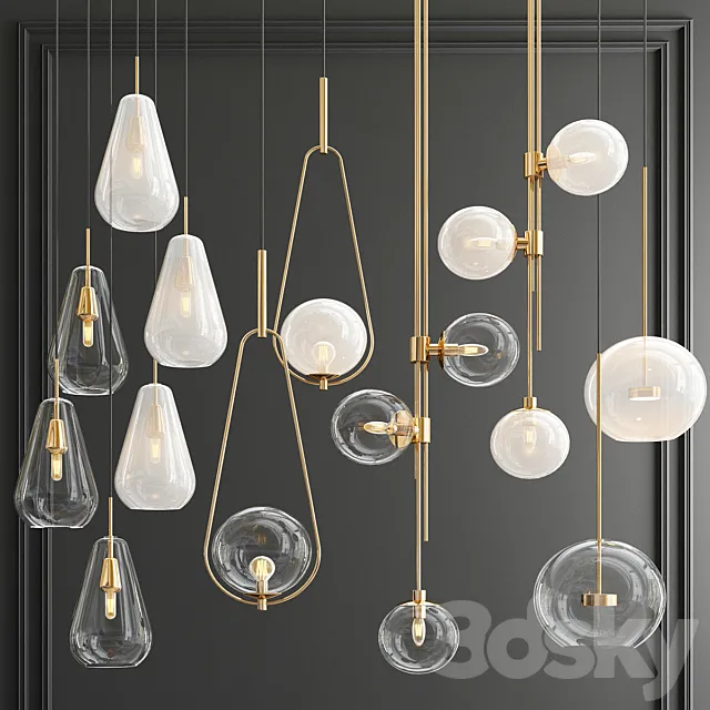 Four Hanging Lights_56 Milk & Clear 3DModel