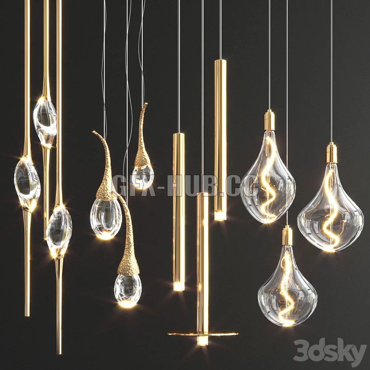 Four Hanging Lights_70 3D Model