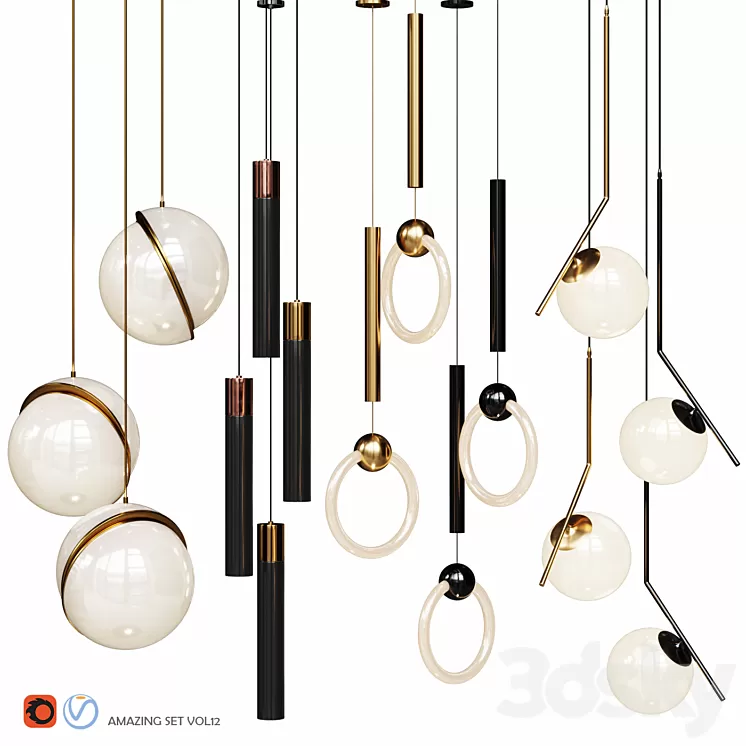 Four Pendant Lights amazing set vol12 3D Model