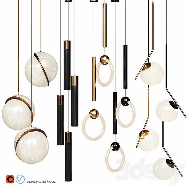 Four Pendant Lights amazing set vol12 3DModel