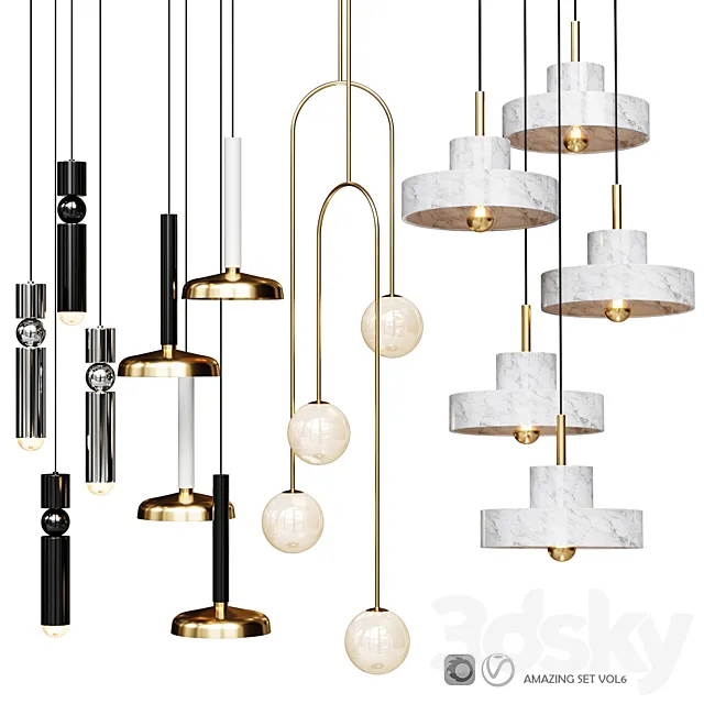 Four Pendant Lights amazing set vol6 3D Model
