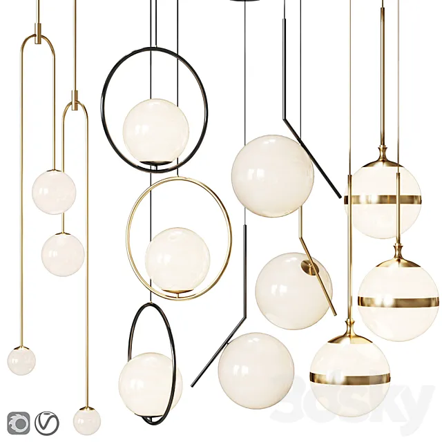 Four Pendant Lights scandinavian amazing set vol. 21 3DModel