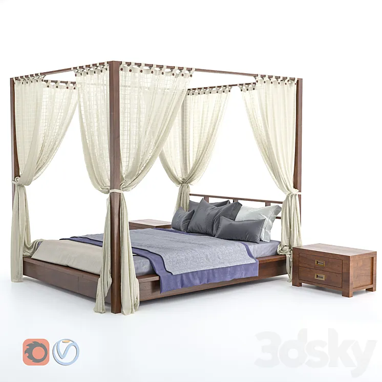 Four-poster bed 3D Model Free