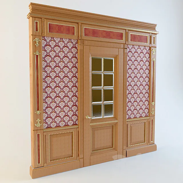 Fragment of a wall with wood paneling and a door 3DModel