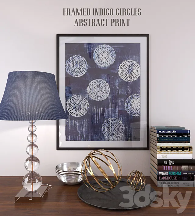 FRAMED INDIGO CIRCLES ABSTRACT PRINT 3D Model