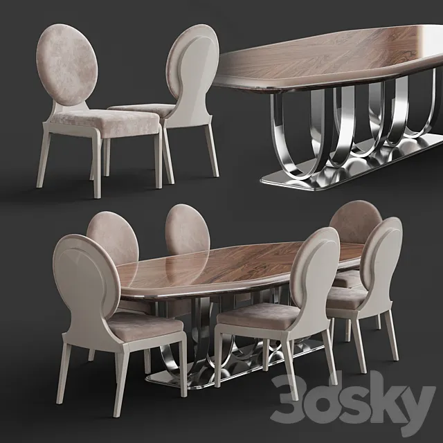 Francesco Molon F545 Dining Table with S545 Dining Chair 3DModel