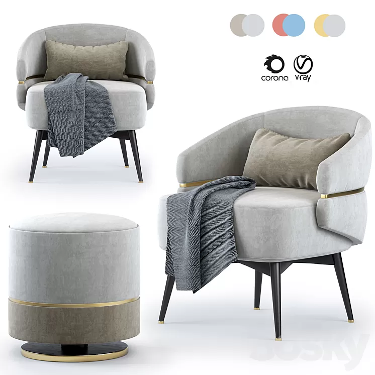 Frato cairo Armchair & Parma stool 3D Model