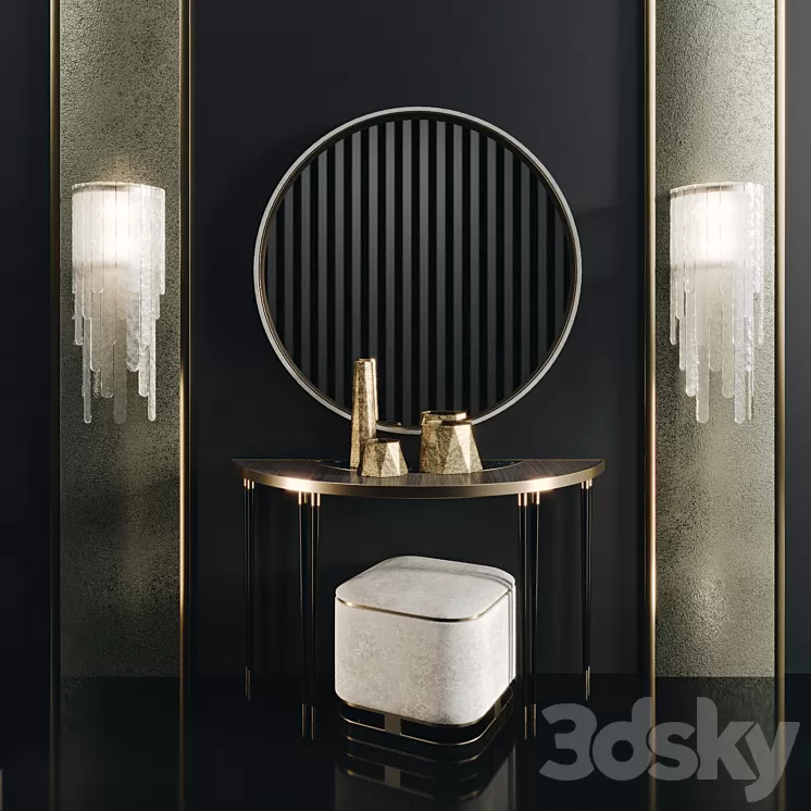 Frato Richmond console Water Fall light Ashi stool Ring mirror 3D Model