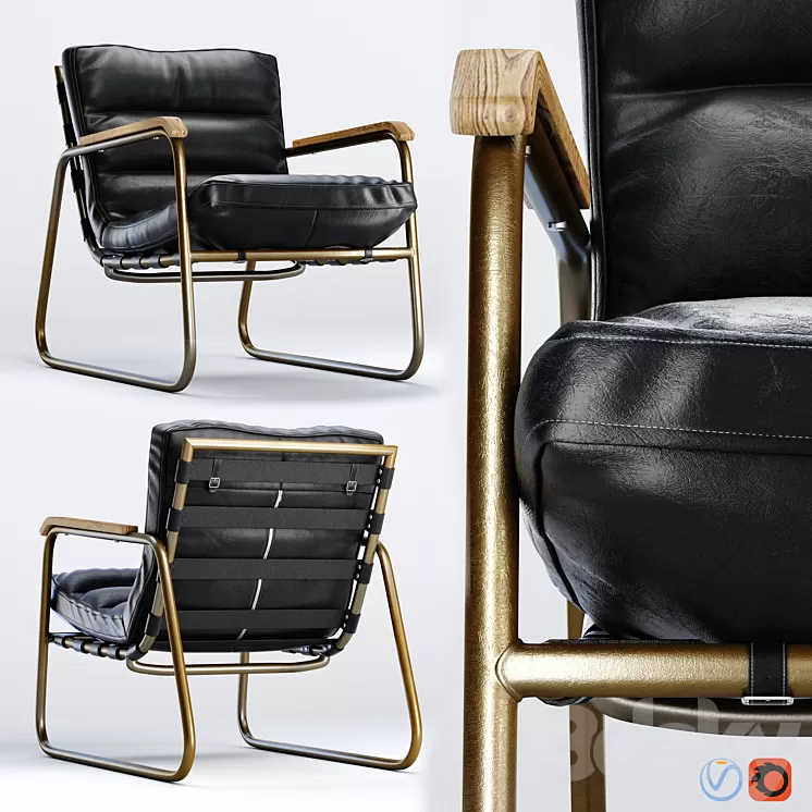 Fred Mid Century Loft Black Leather Armchair 3D Model