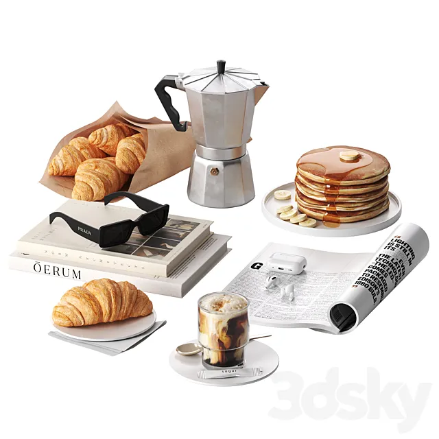 French breakfast with coffee and croissant Free Download