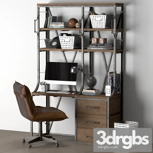 French library single desk with drawers 2 3D Model Free