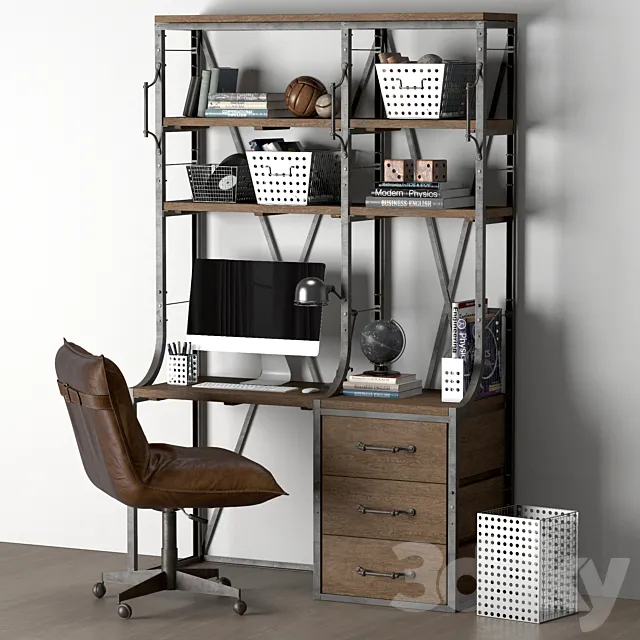 FRENCH LIBRARY SINGLE DESK WITH DRAWERS 3DModel