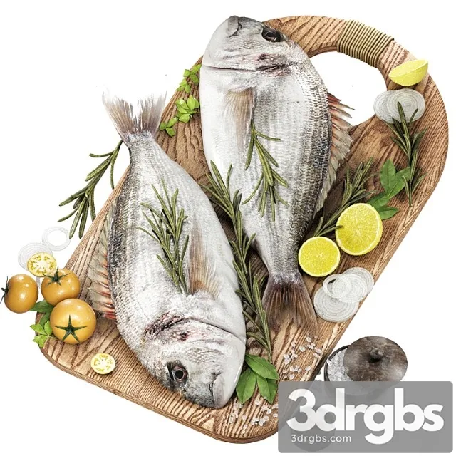 Fresh fish with vegetables and herbs 3D Model Free