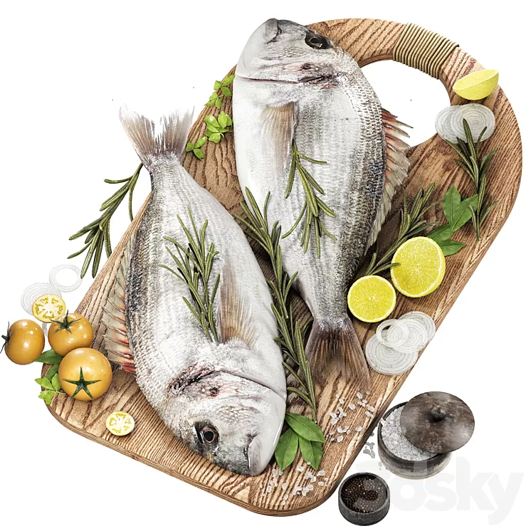 fresh fish with vegetables and herbs 3D Model Free