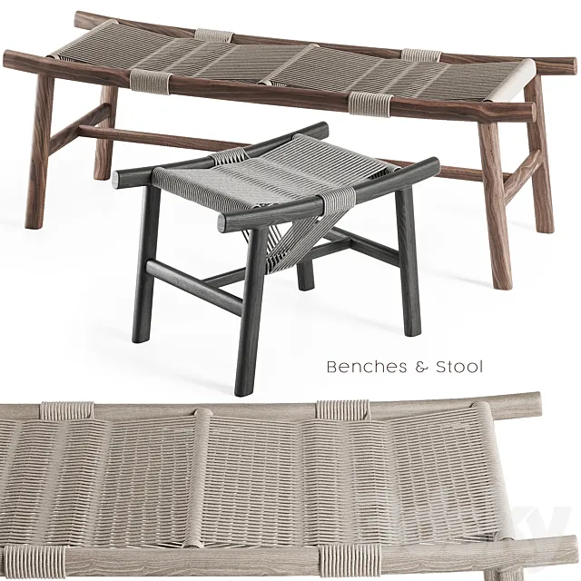Frigerio - Huli Benches & Stool 3D Model
