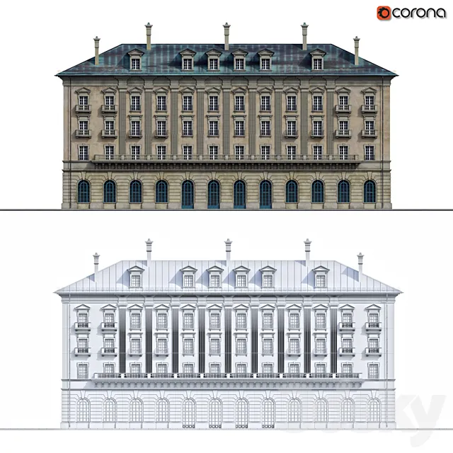 Front of the house in the style of classicism 3D Model