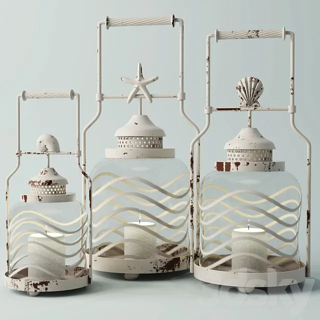 Frosted Globe Shell Lantern Set 3D Model