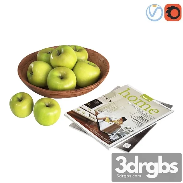 Fruit bowls green apples 3D Model Free