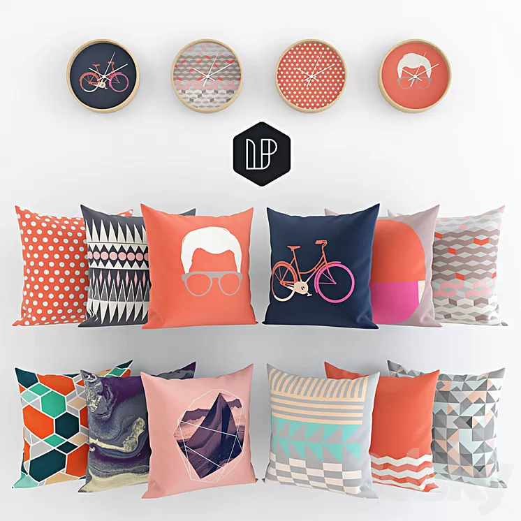 Fun pillows and clock by Leandro Pita 3D Model