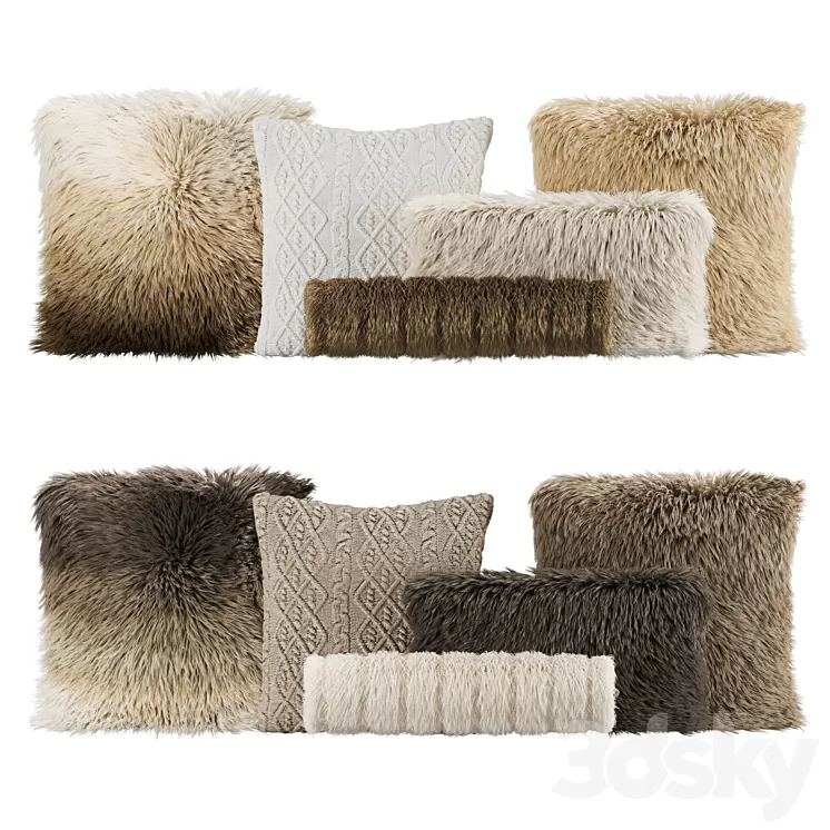Fur Pillow set 003 3D Model