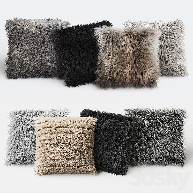 Fur Pillow set 3D Model