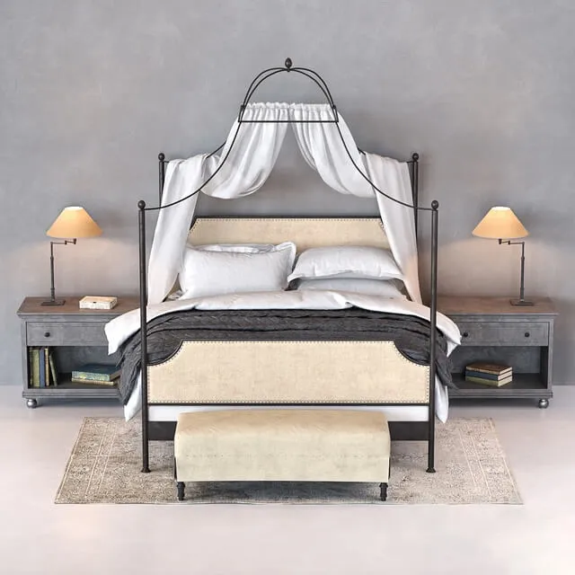 furniture - 19TH C. Campaign fabric iron bed 3D Model