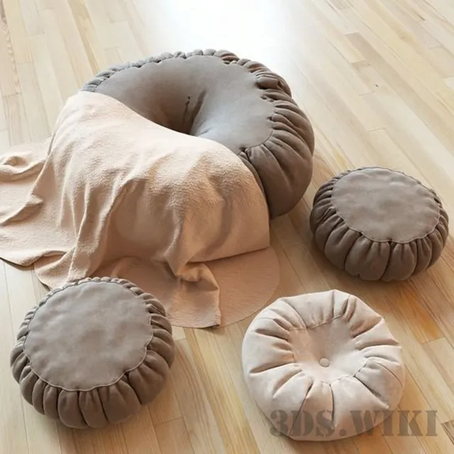furniture - 4 pouf with plaid 3D Model