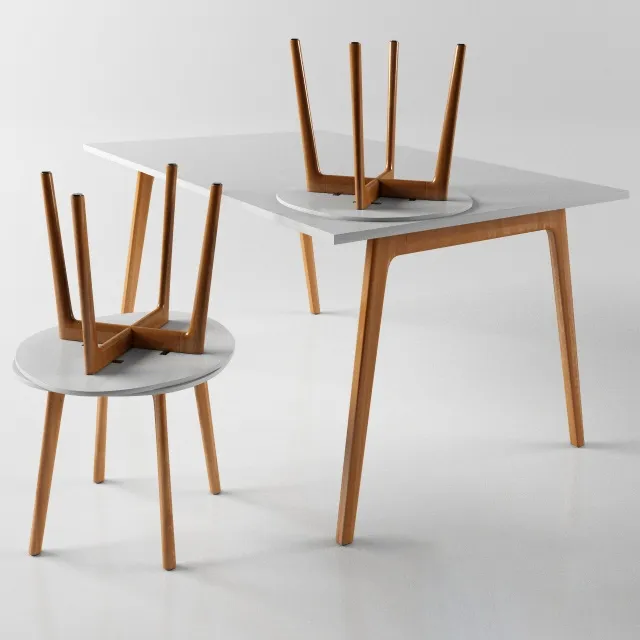 furniture - 6100 San Siro by Kusch + Co table and chairs 3D Model