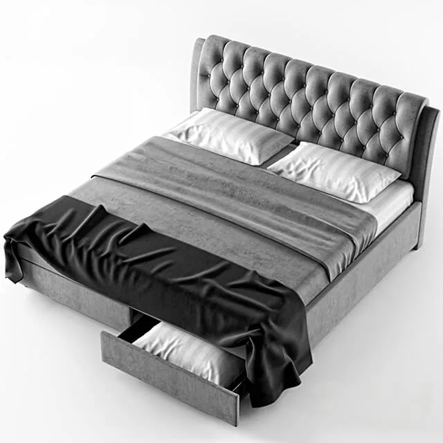 furniture - Ainge button-tufted fabric upholstered storage bed 3D Model