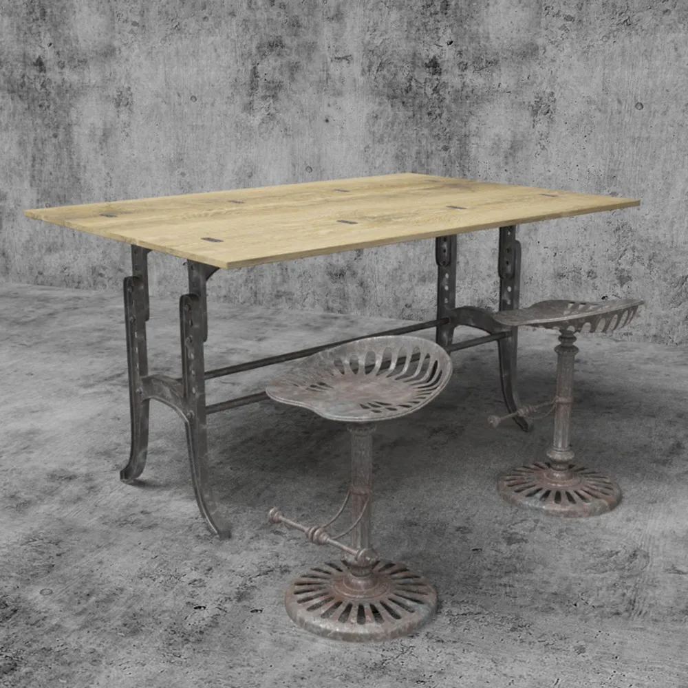 furniture - Ancient table with metal chairs 3D Model