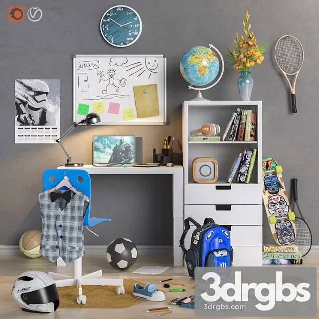 Furniture And Accessories For Childrens Room Back To School 3D Model Free