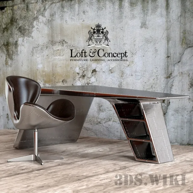 furniture - Armchair and desk Aviator by Loft Concept 3D Model