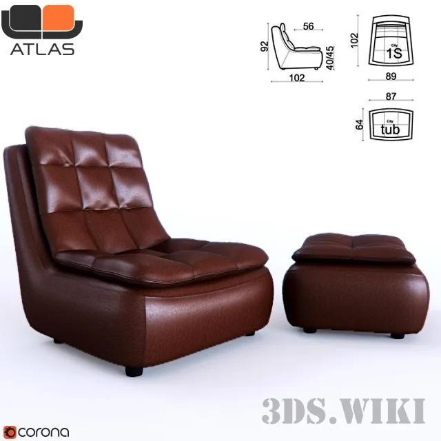 furniture - Armchair and pouf 3D Model