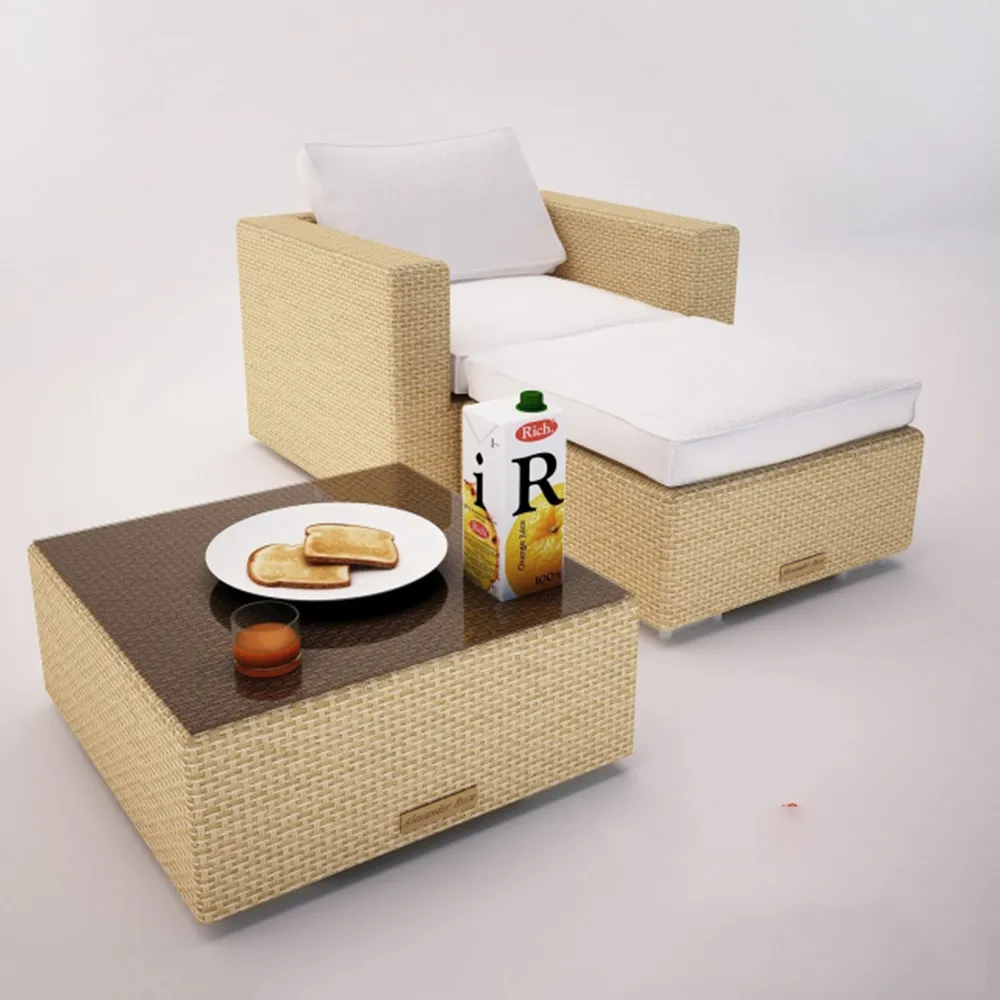 furniture - Armchair ottoman table toast juice - Tuscany Alexander rose 3D Model