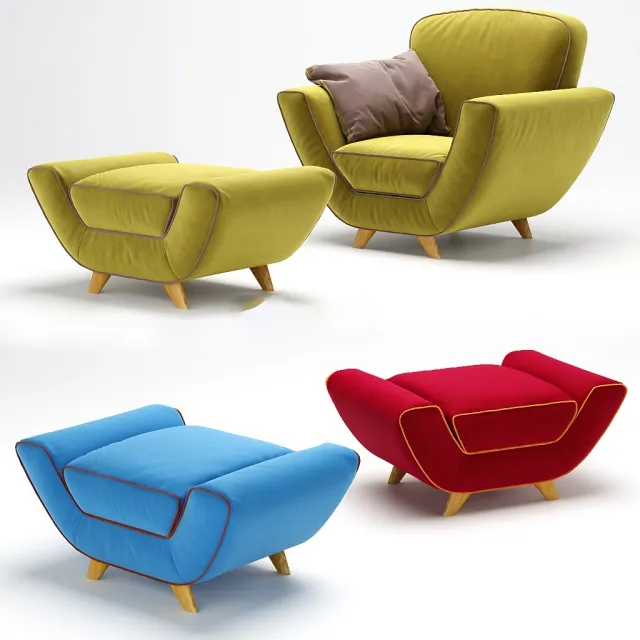furniture - Armchair + Pouf Minah from Meritalia 3D Model