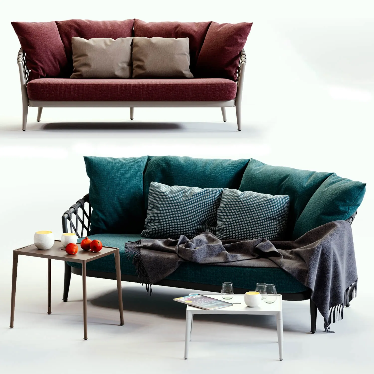 furniture - B and  B Italia Erica blue and red sofa 3D Model