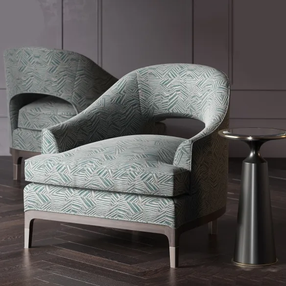 furniture - Baker Carnelian lounge chair №6180С and  Baker Viridine round accent table  № 3183 3D Model