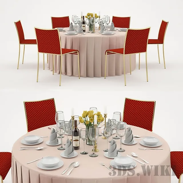 furniture - Banquet table with serving 3D Model