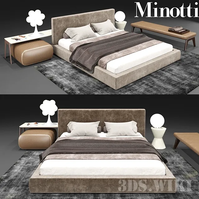 furniture - Bartlett bed and accessories from Minotti 3D Model