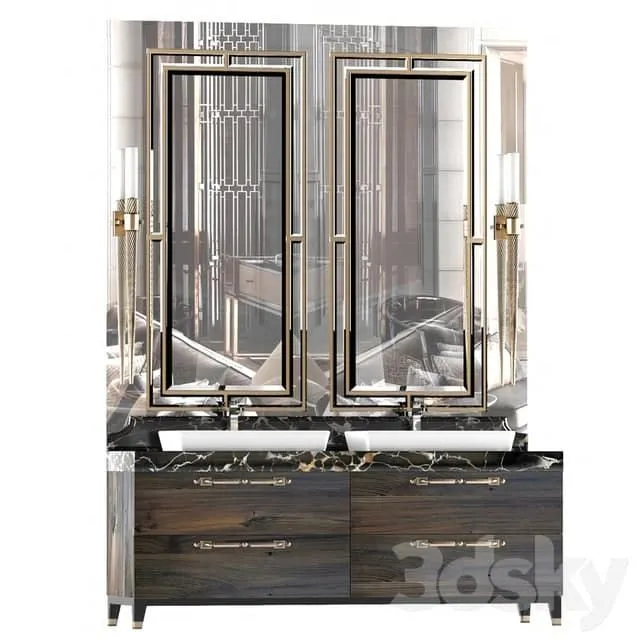 Furniture bathroom. Cabinet with two sinks 3D Model