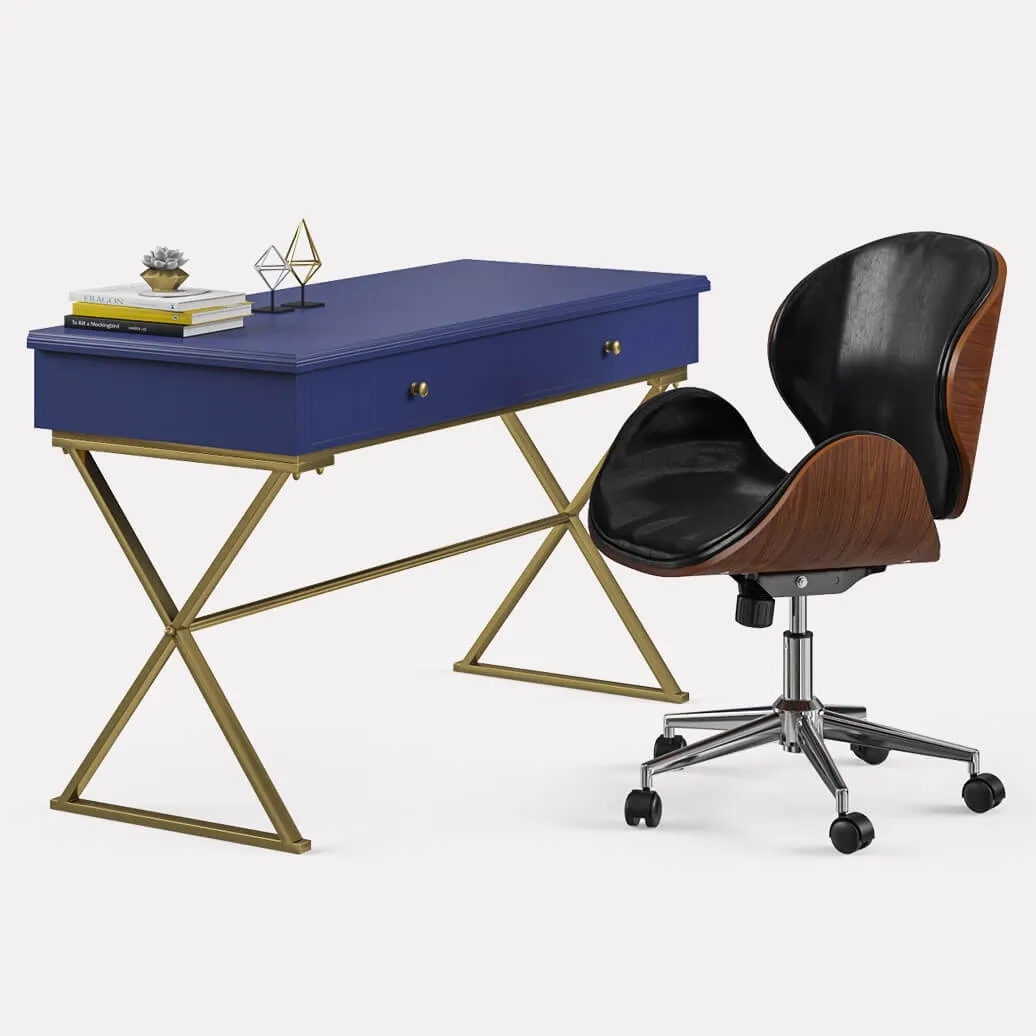 furniture - Baxton Studio Bruce modern office chair with Linon Campaign desk 3D Model