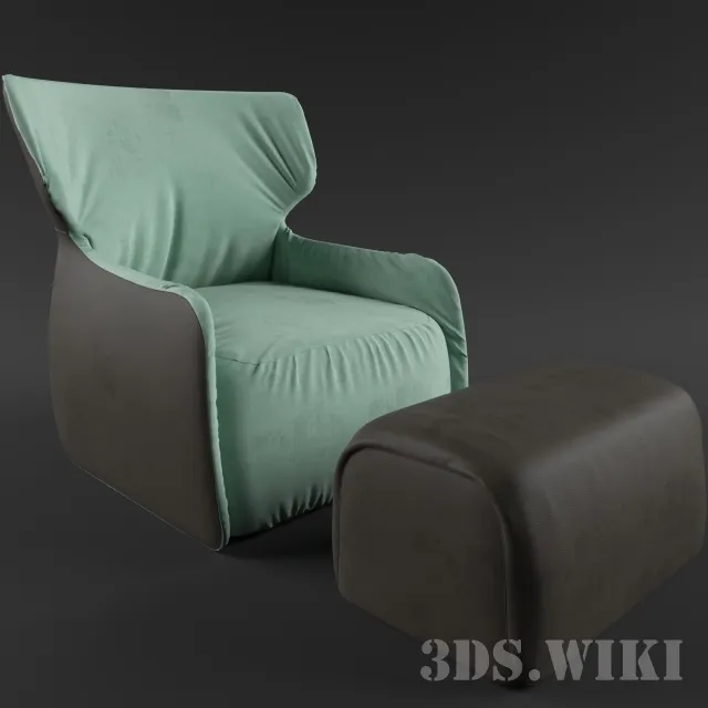 furniture - Beautiful designer armchair with footrest 3D Model