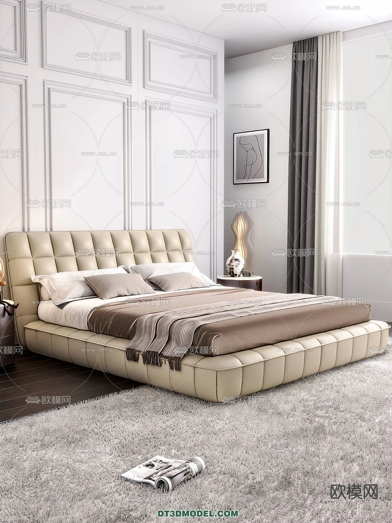 FURNITURE - BED - 3D Model For Interior Design - 2258