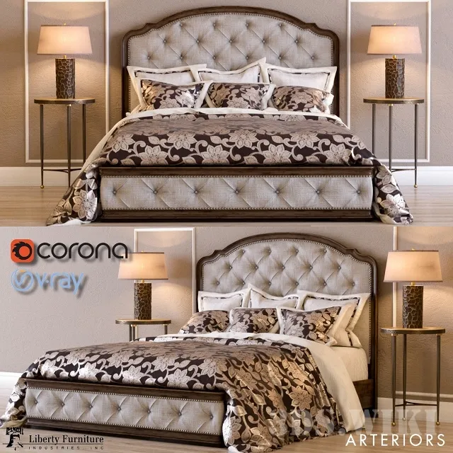 furniture - Bed Amelia Queen Upholstered Bed 3D Model