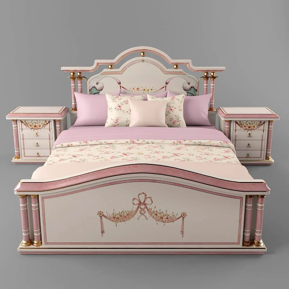 furniture - Bed and chest of drawer classic 3D Model